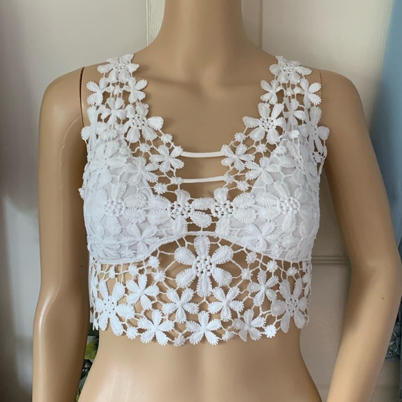 White lace backless long bustier bralette bra crop top M - Picture 5 of 10